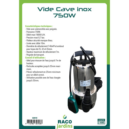 Vide-cave inox 750W eau chargée (58016/DP-750) Vide-cave inox 750W eau chargée (58016/DP-750)