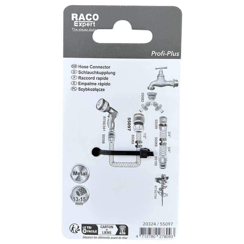Raccord rapide tri-matières Métal 15mm (55097) - B