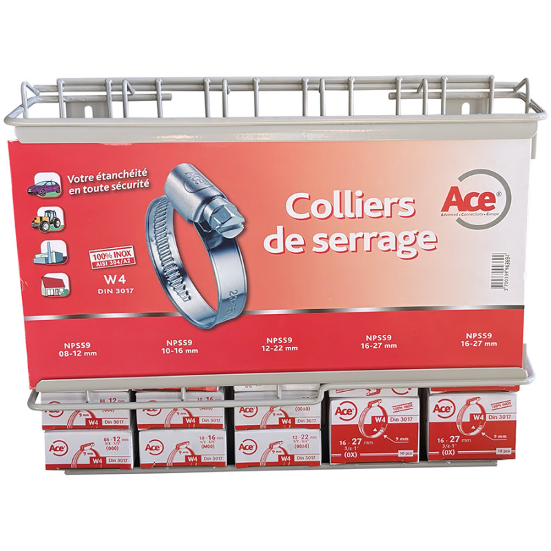 Présentoir cheminée boites 170 colliers bande W4 9mm