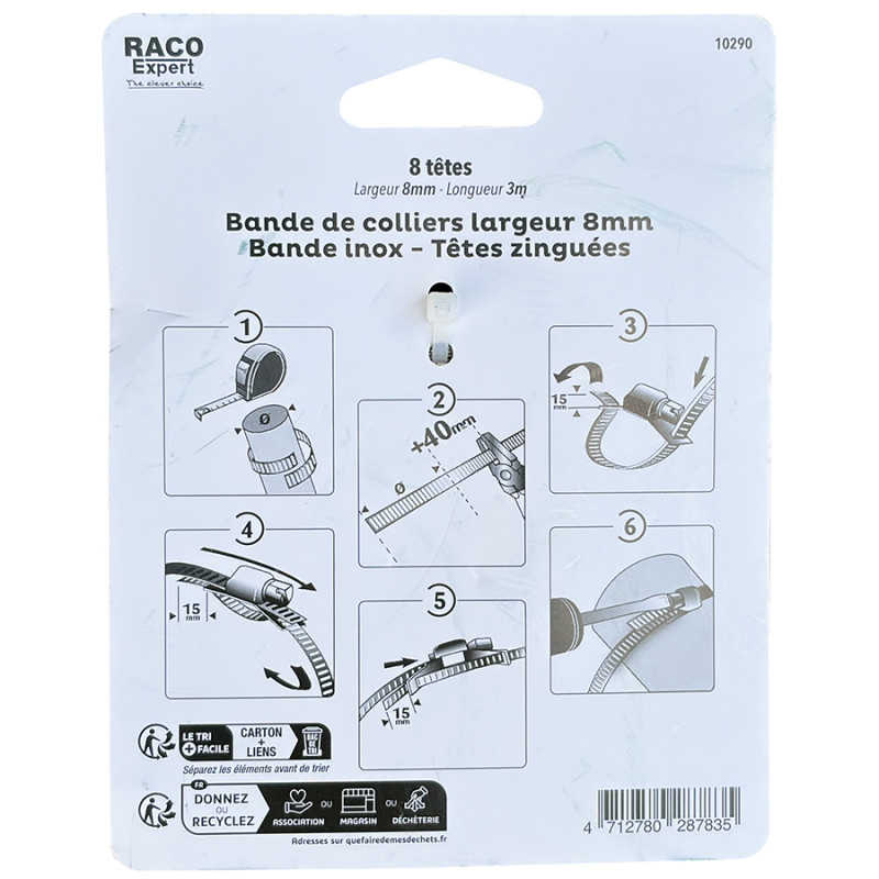Colliers au mètre acier W1 - 8mm (8 têtes) carte