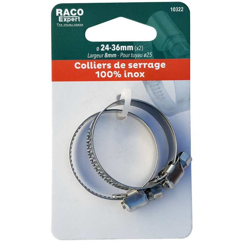 Colliers bande inox W4 8mm - 24-36mm (x2) carte