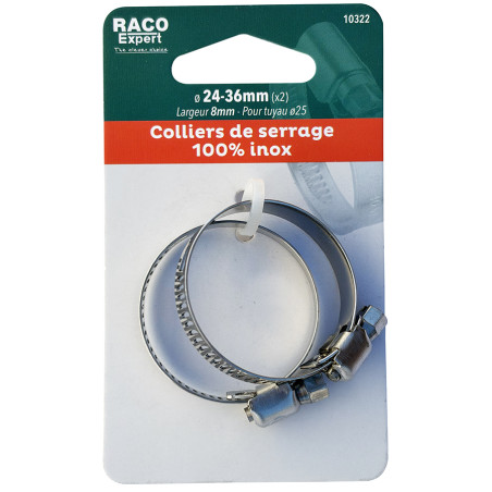 Colliers bande inox W4 8mm - 24-36mm (x2) carte