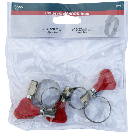 Colliers à clé inox W4 9mm - 12-22mm (x2) - 16x27mm (x2) sachet