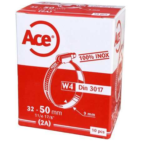 Boite 10 colliers bande inox W4 - 9mm - 32-50mm