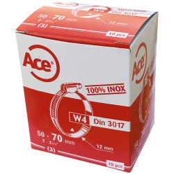 Boite 10 colliers bande inox W4 - 12mm - 50-70mm