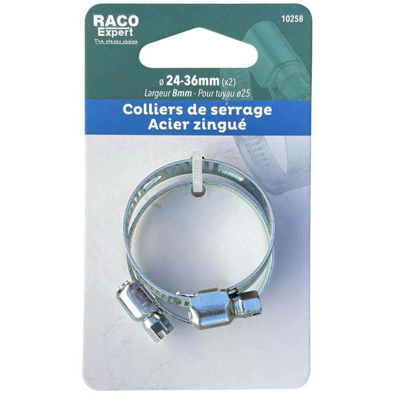 Carte 2 colliers bande acier W1 - 8mm - 24-36mm