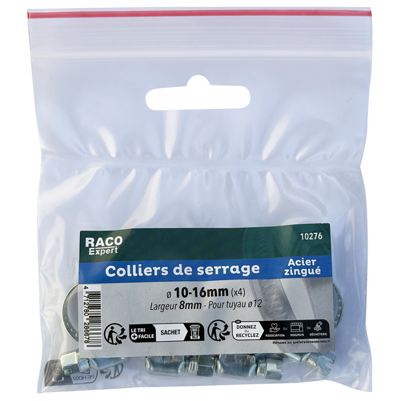 Sachet 4 colliers bande acier W1 - 8mm - 10-16mm