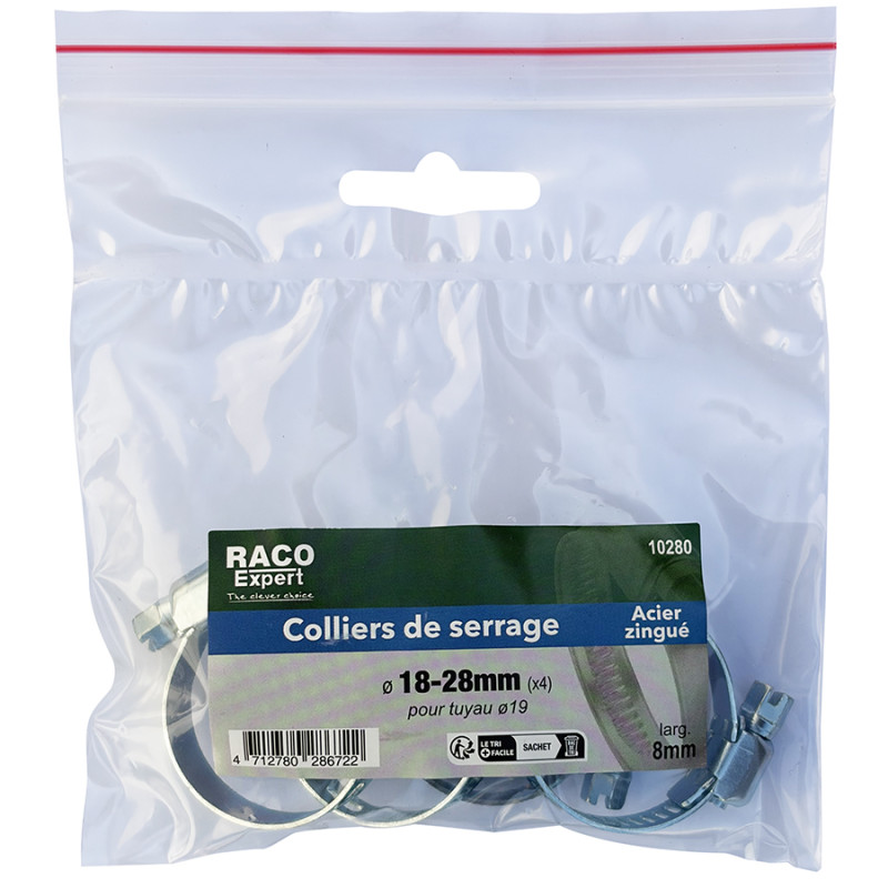 Sachet 4 colliers bande acier W1 - 8mm - 18-28mm
